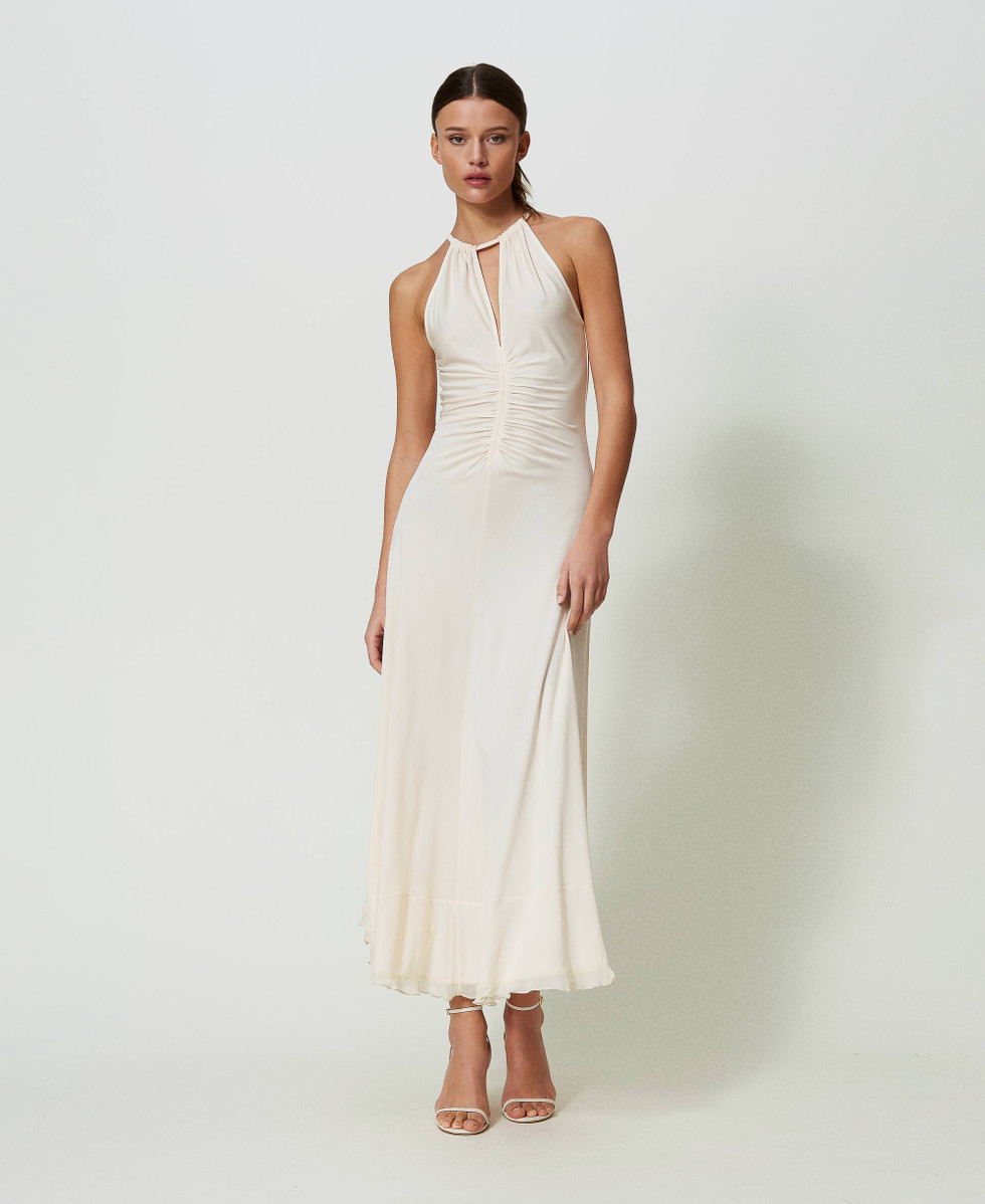 Figurbetontes Maxikleid mit Raffung Frau, Beige | TWINSET Milano