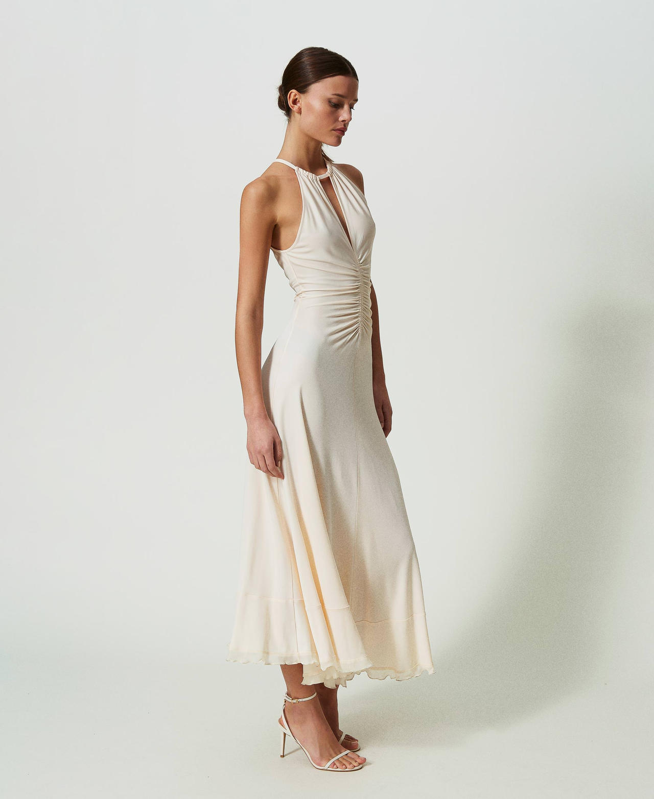 Long fitted dress with gathering