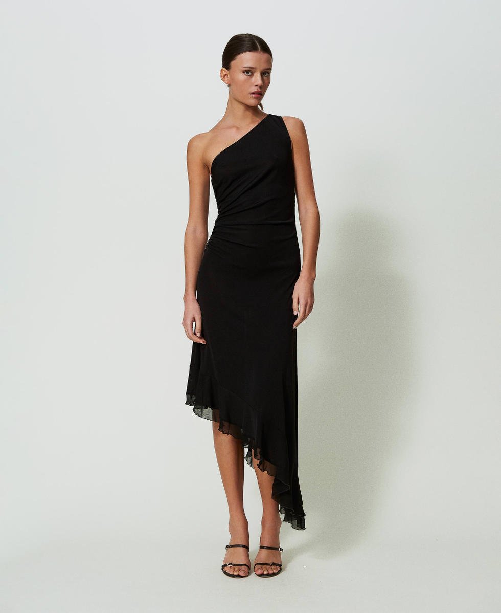 Midi one-shoulder dress with draping