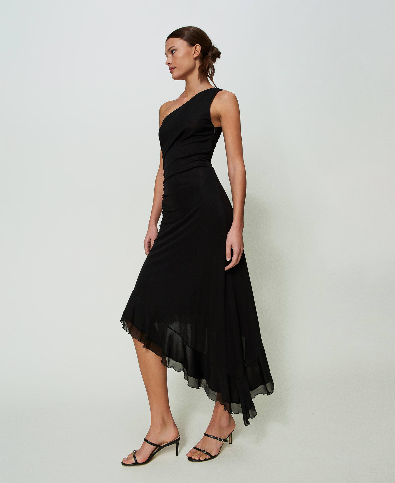 Midi one-shoulder dress with draping Black Woman 241TT2093-02