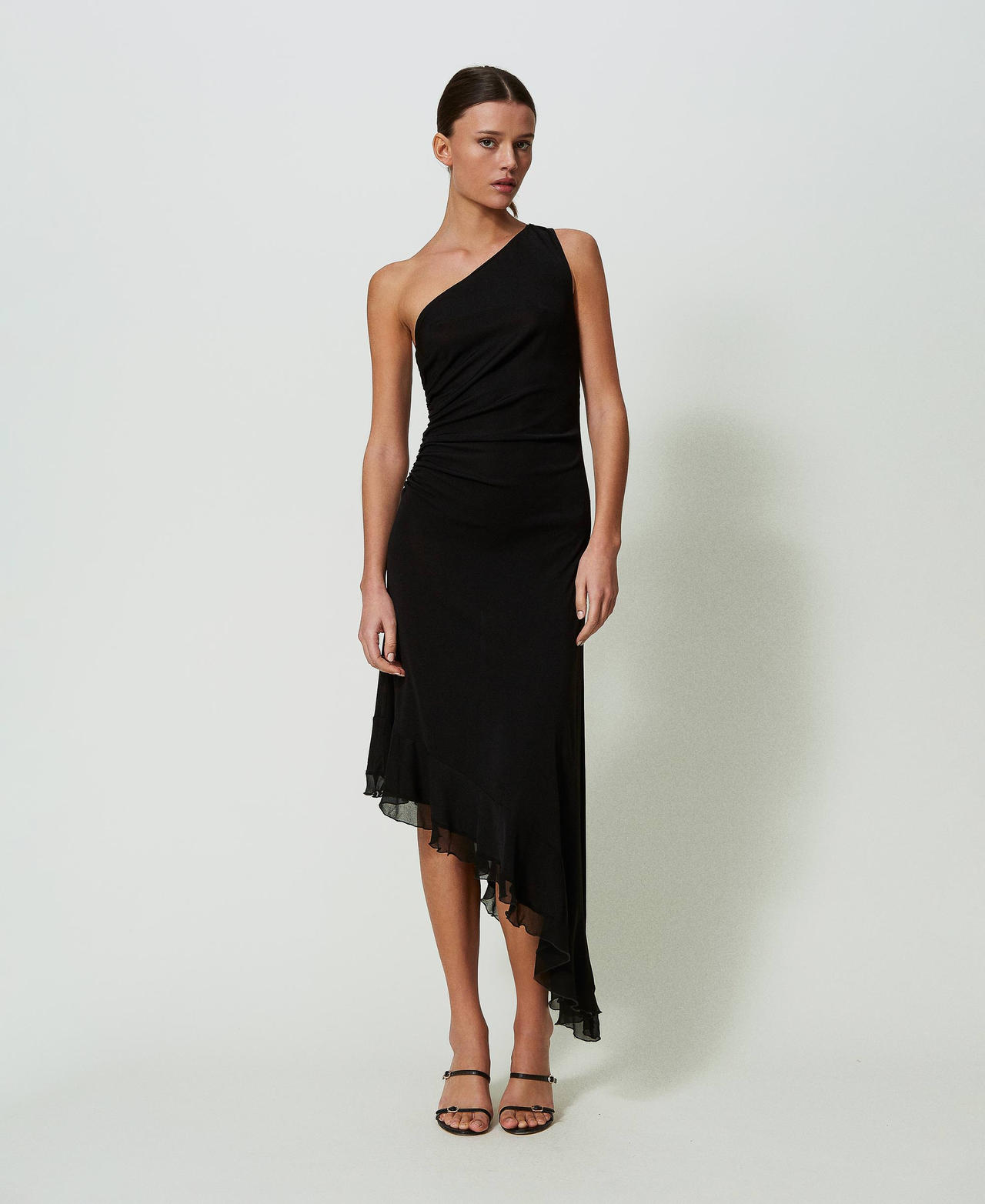 Midi one-shoulder dress with draping Black Woman 241TT2093-0S