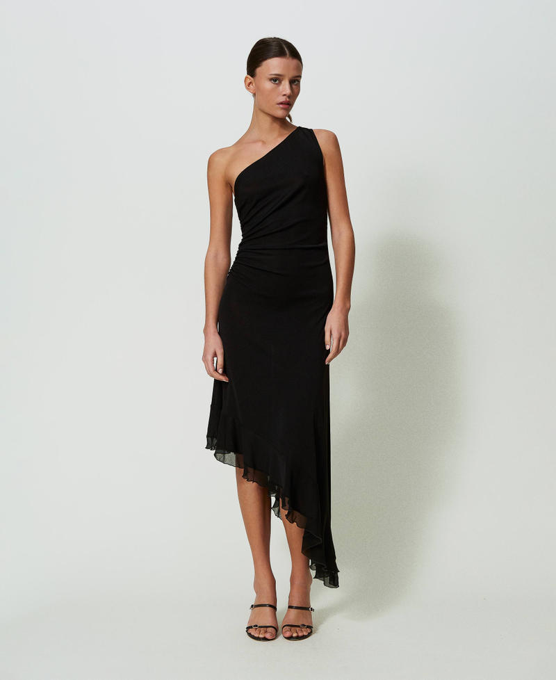 Midi one-shoulder dress with draping Black Woman 241TT2093-0S