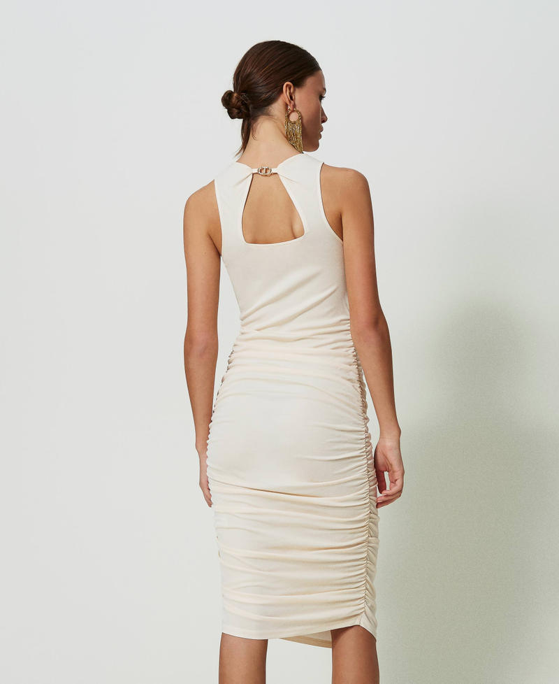 Midi dress with draping "Parchment" Beige Woman 241TT2097-03