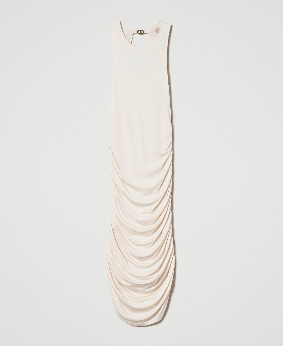 Midi dress with draping "Parchment" Beige Woman 241TT2097_07222_S0