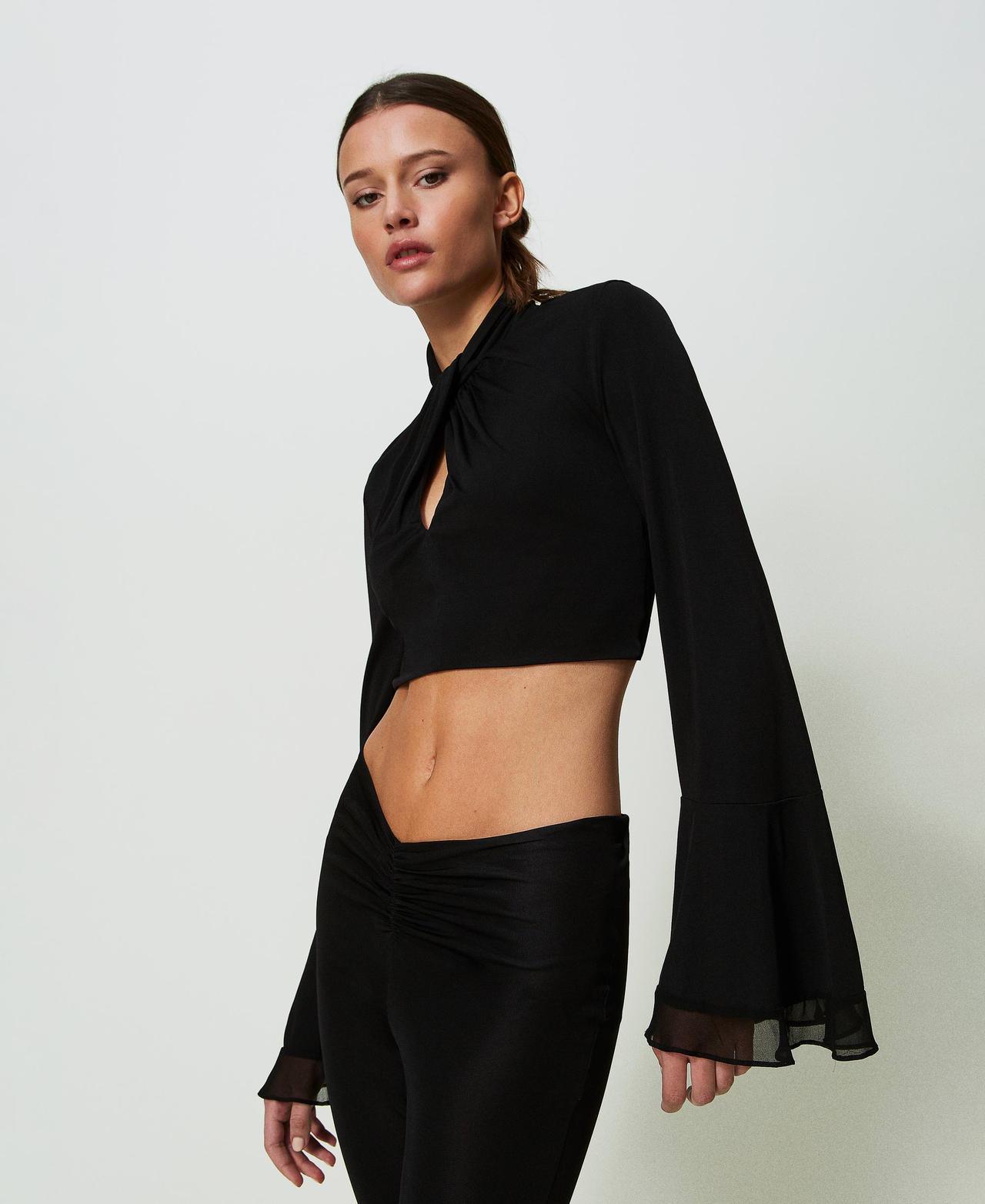 Cropped blouse with draping Black Woman 241TT2099-02