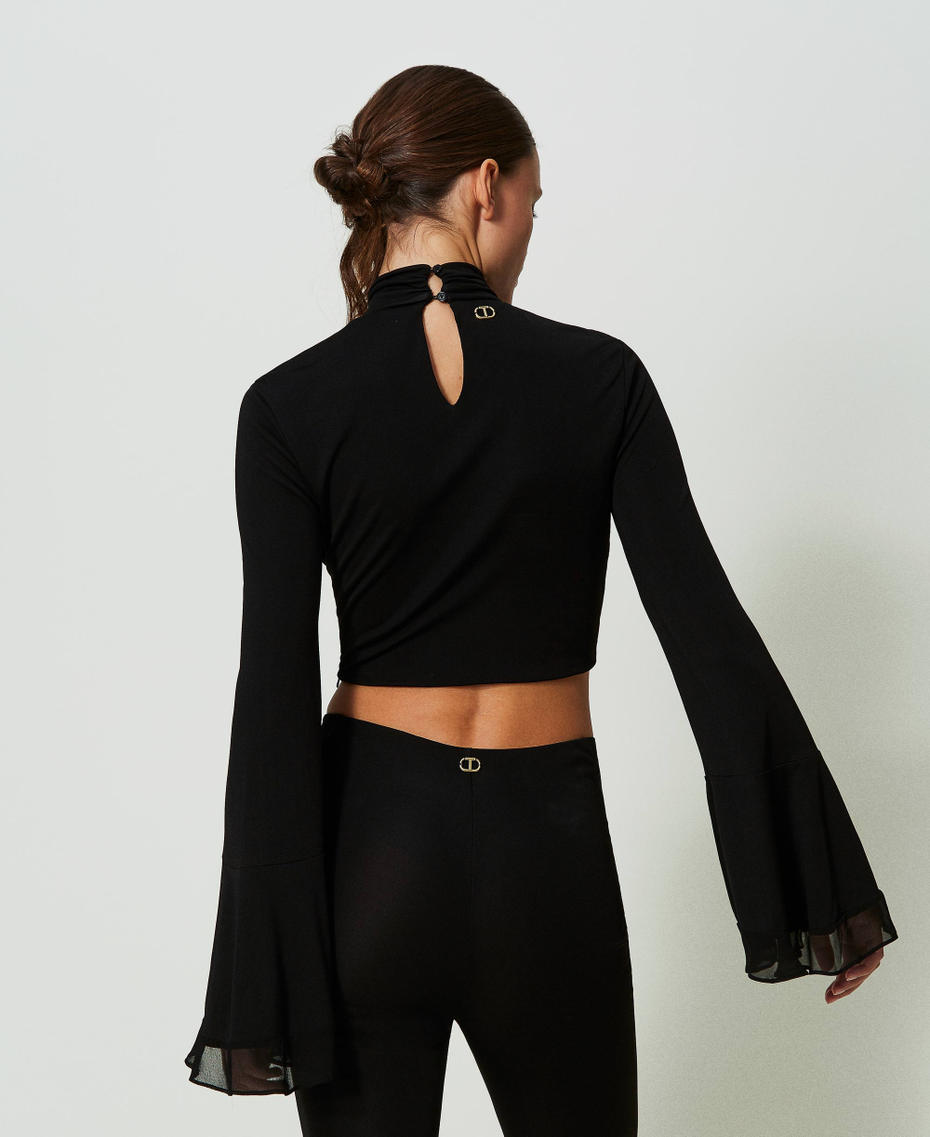 Укороченная блузка с драпировкой Черный женщина 241TT2099-03