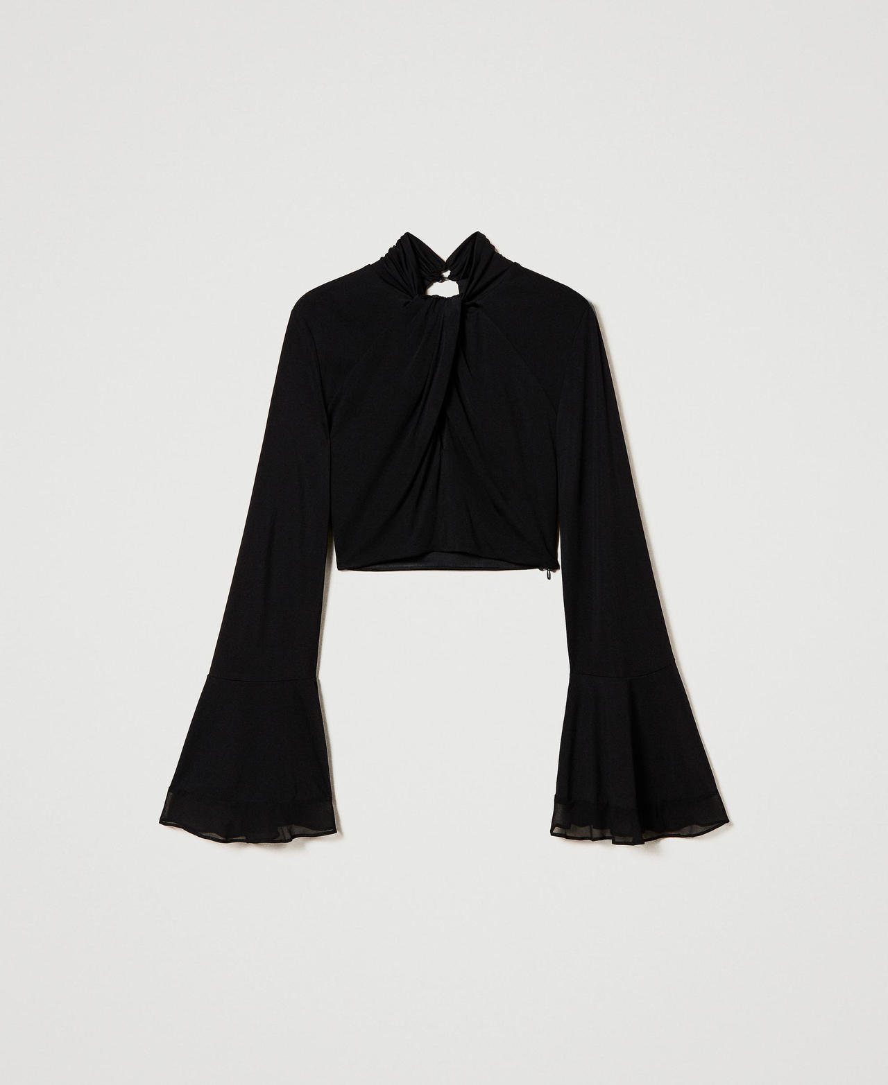 Cropped-Bluse mit Faltenwürfen Schwarz Frau 241TT2099-0S