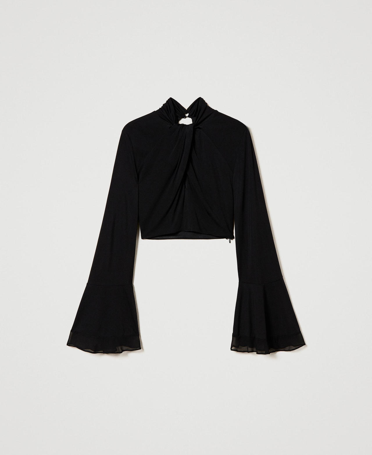 Cropped blouse with draping Black Woman 241TT2099_00006_0S