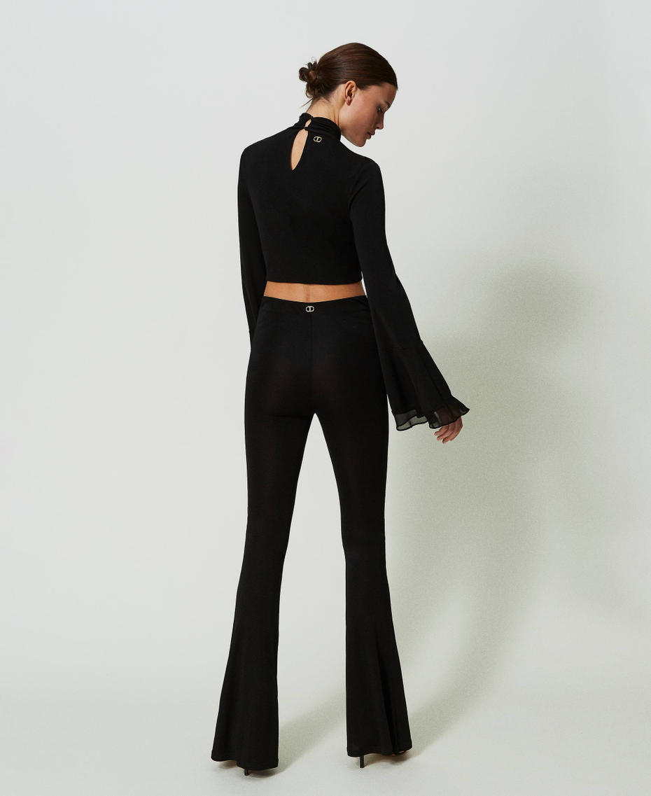 Flared trousers with gathering Black Woman 241TT209A_00006_03