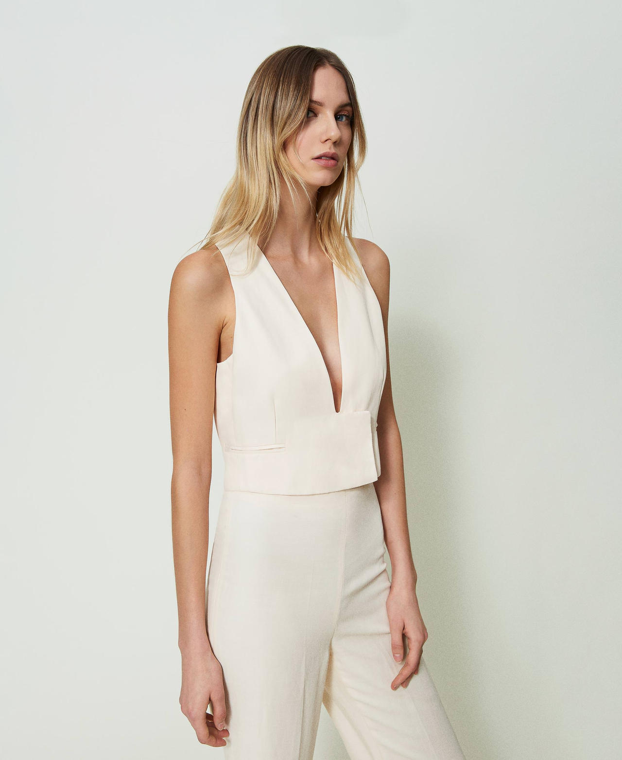 Gilet cropped en lin mélangé