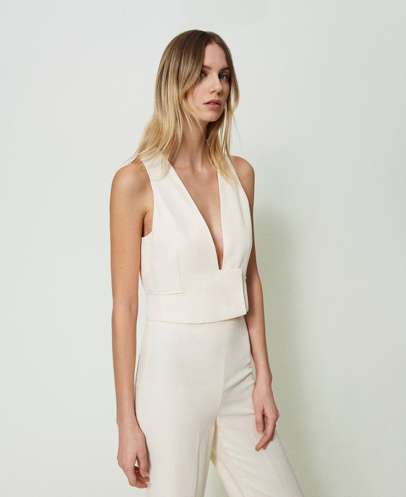 Gilet cropped en lin mélangé