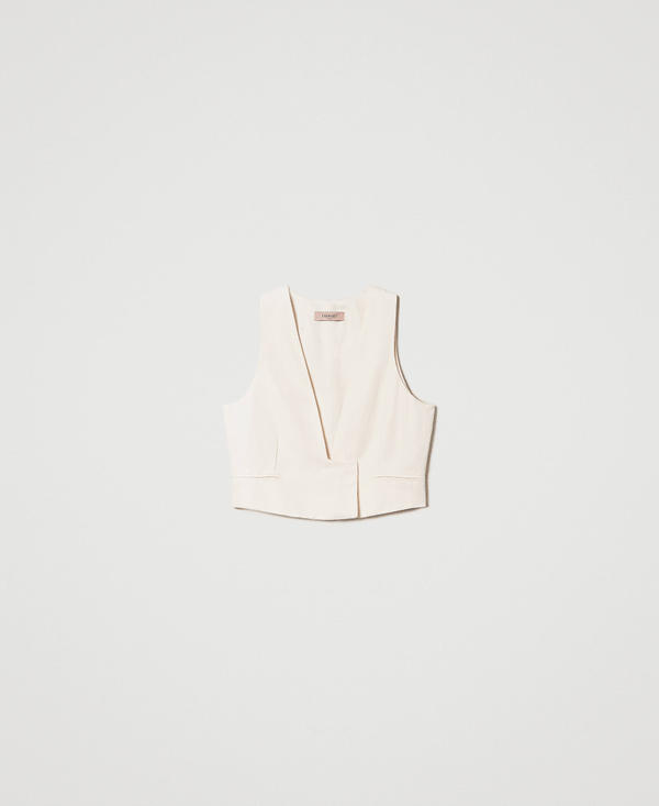 Cropped linen blend waistcoat