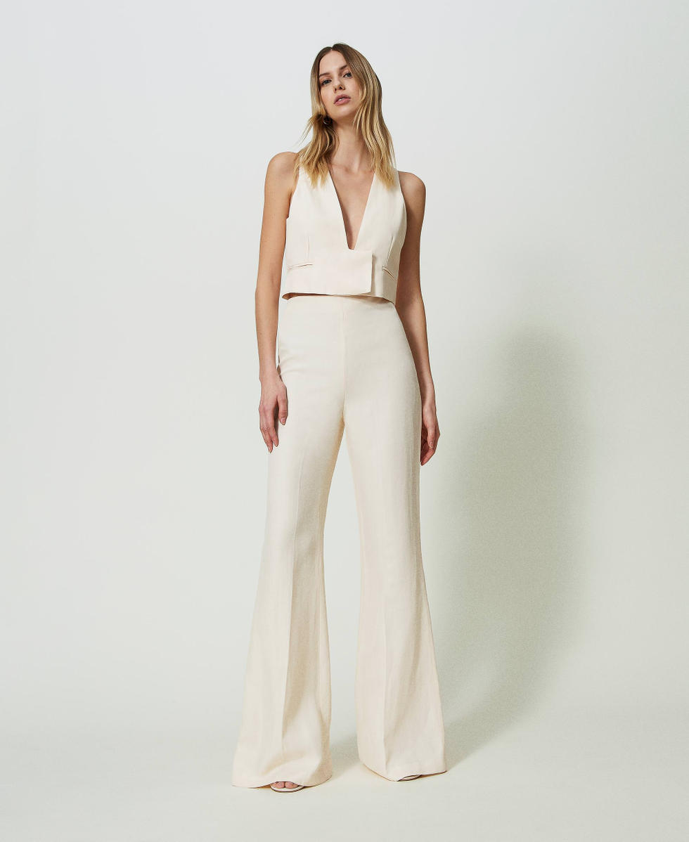 Gilet cropped in misto lino