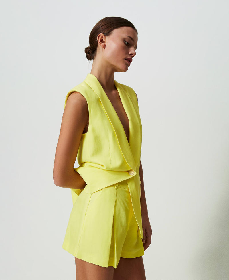 Linen blend shorts with pleats "Celandine” Yellow Woman 241TT2103-01