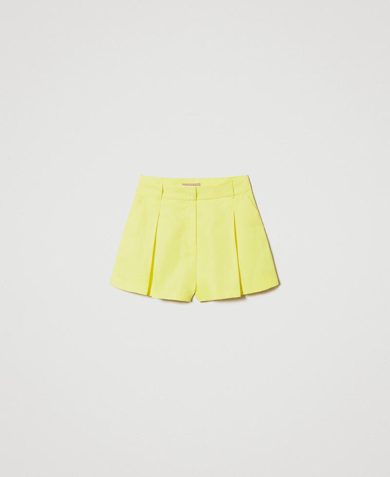 Linen blend shorts with pleats "Celandine” Yellow Woman 241TT2103-0S