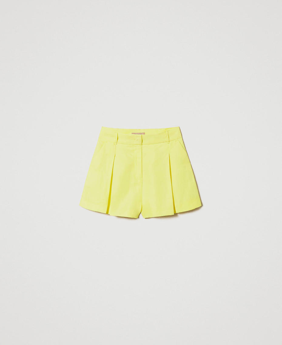 Pantalones cortos de mezcla de lino con pliegues Amarillo «Celandine» Mujer 241TT2103-0S