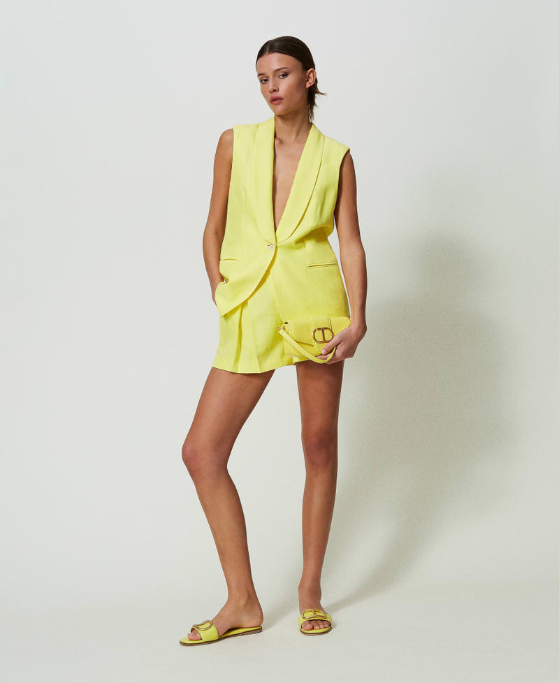 Linen blend shorts with pleats "Celandine” Yellow Woman 241TT2103-0T