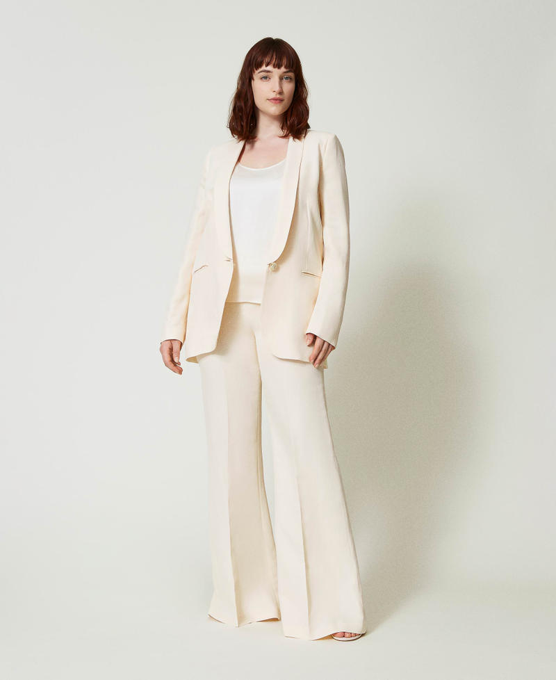 Flared linen blend trousers