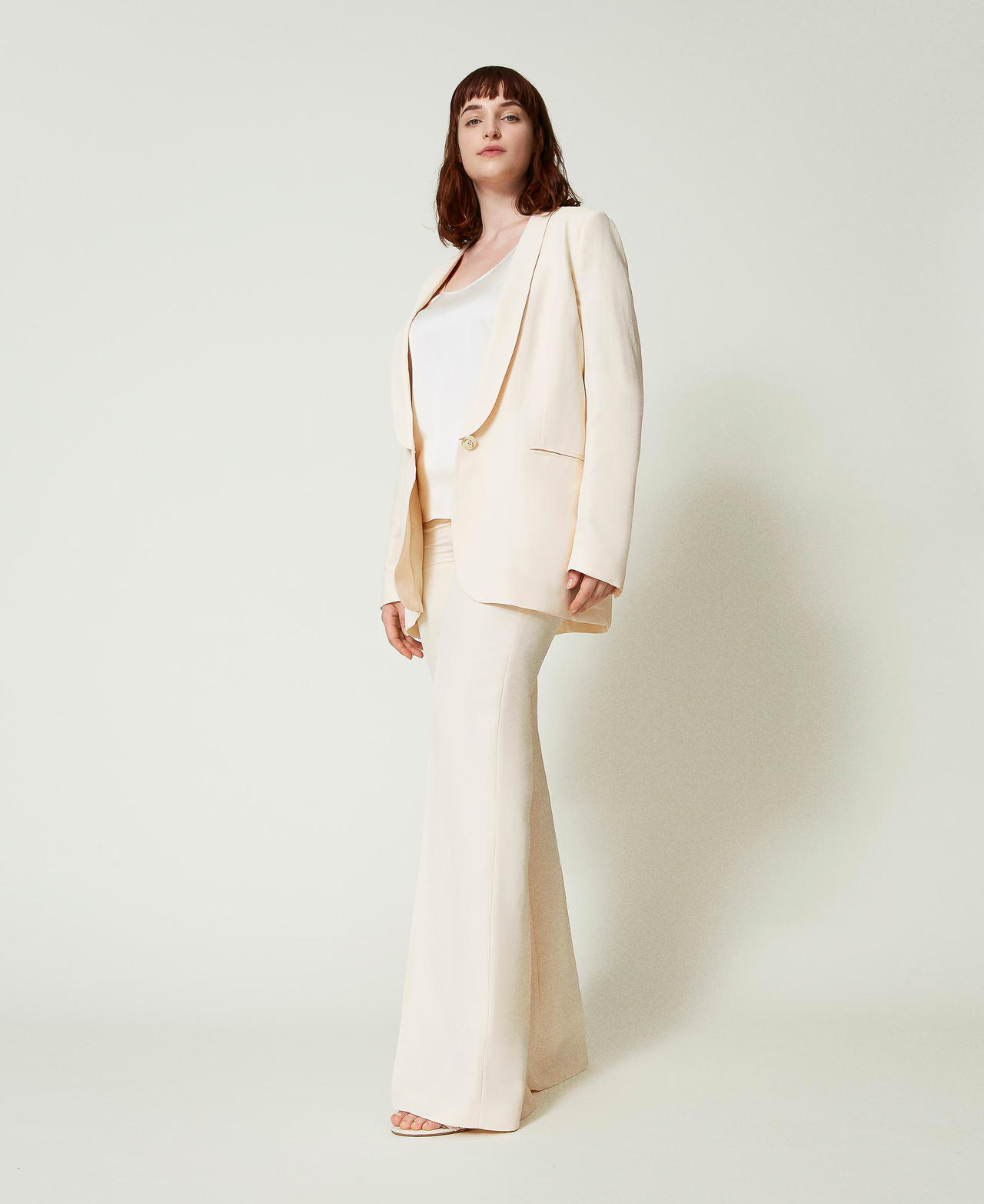 Flared linen blend trousers