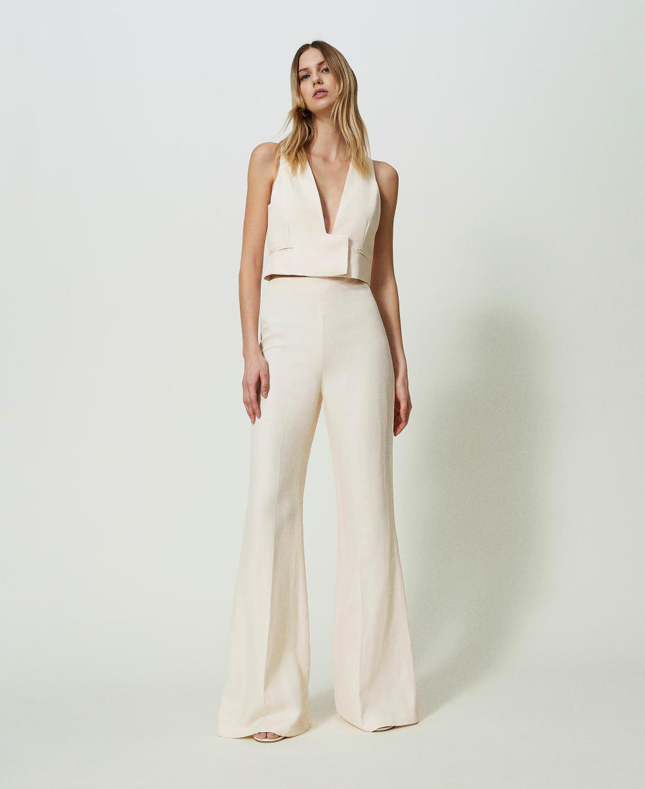 Flared linen blend trousers