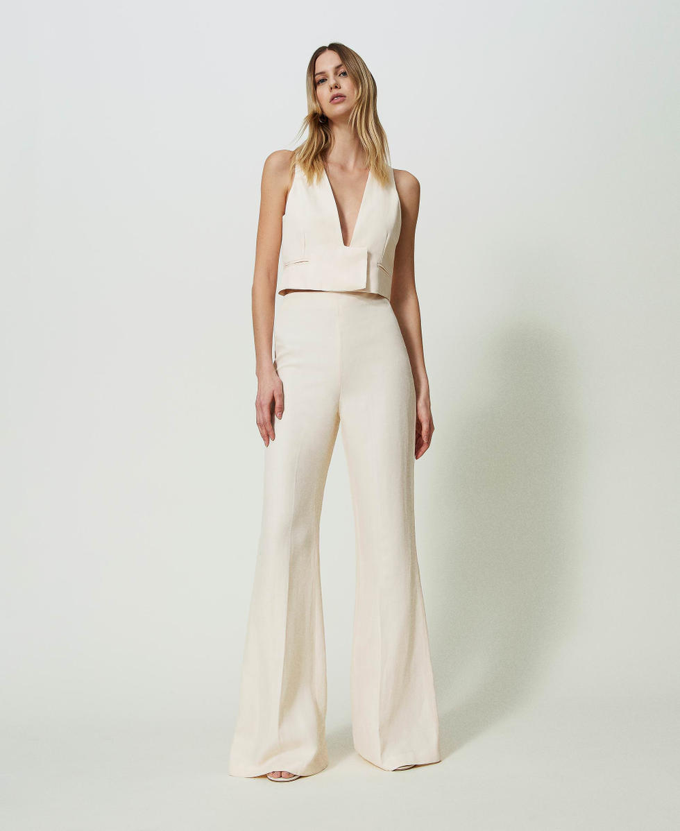 Flared linen blend trousers