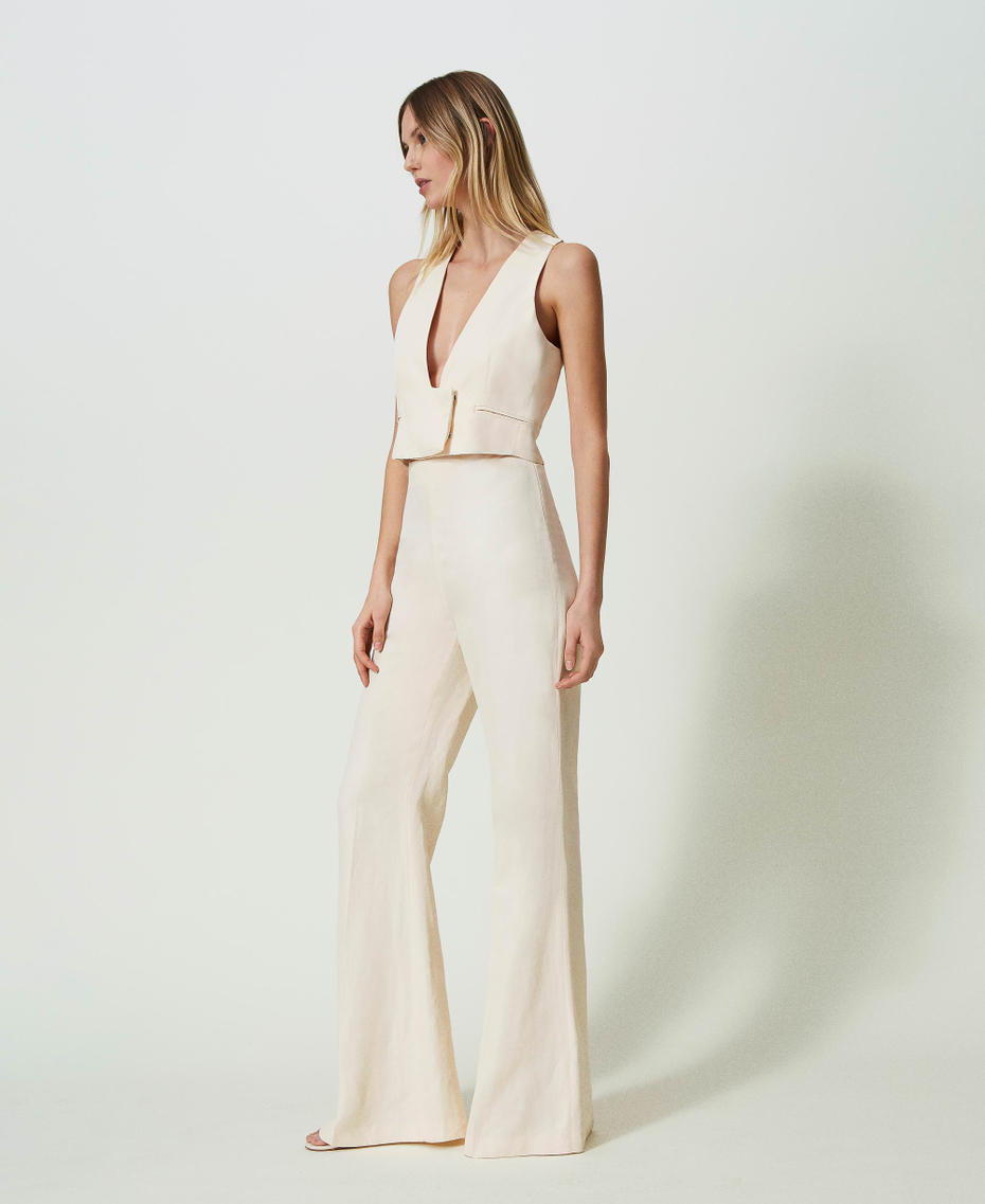 Flared linen blend trousers