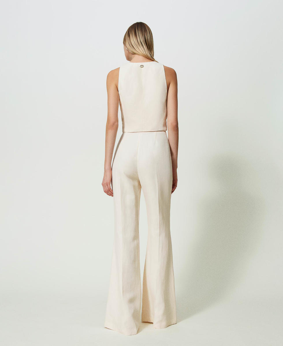 Flared linen blend trousers