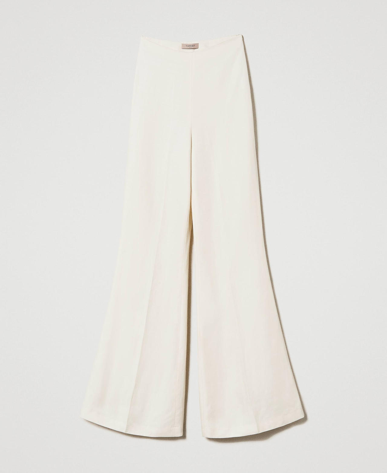 Flared linen blend trousers