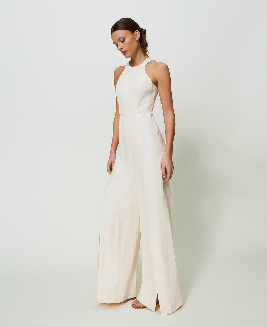 5212273 Beige Cotton Blend Strapless Jumpsuit main image 1
