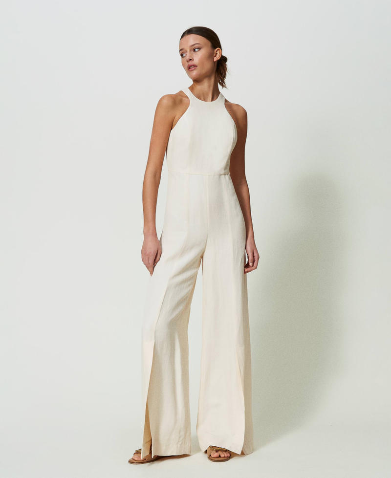 Long linen blend jumpsuit "Parchment" Beige Woman 241TT2105-02