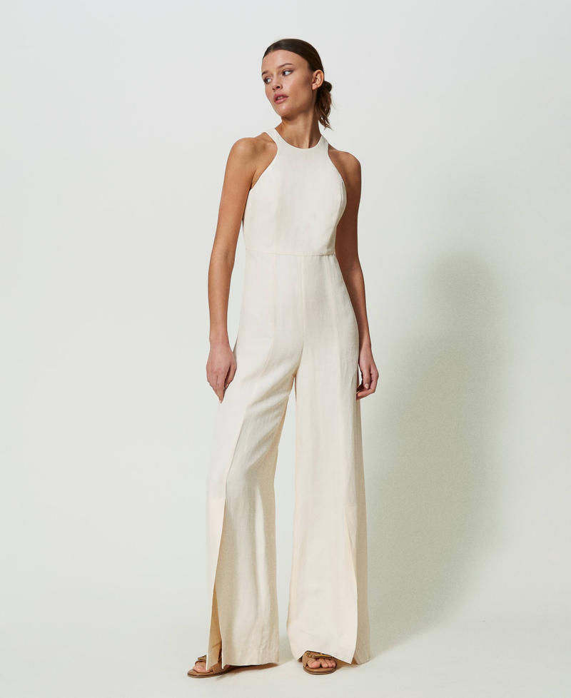 Long linen blend jumpsuit "Parchment" Beige Woman 241TT2105_07222_02
