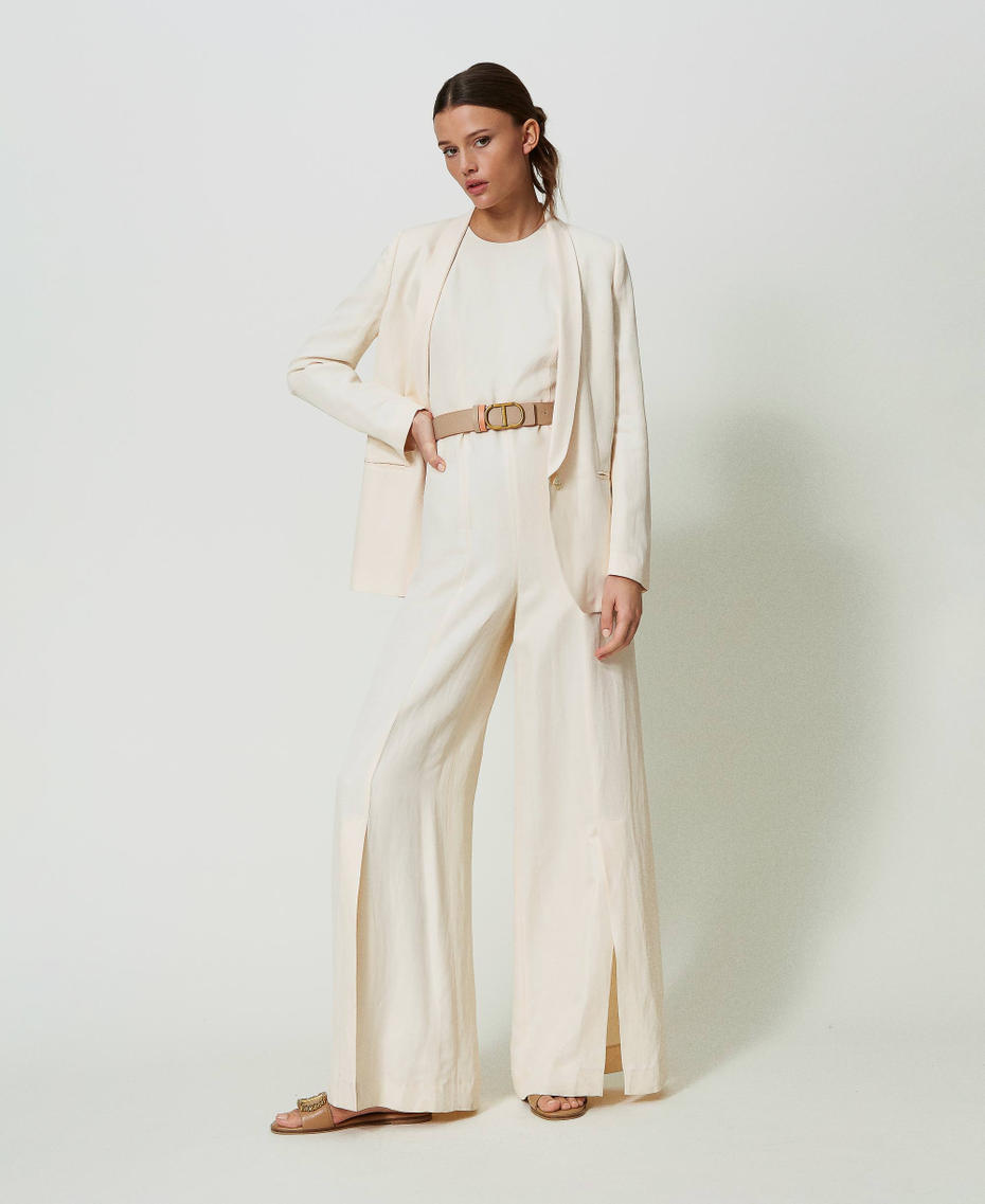 Long linen blend jumpsuit "Parchment" Beige Woman 241TT2105-0T