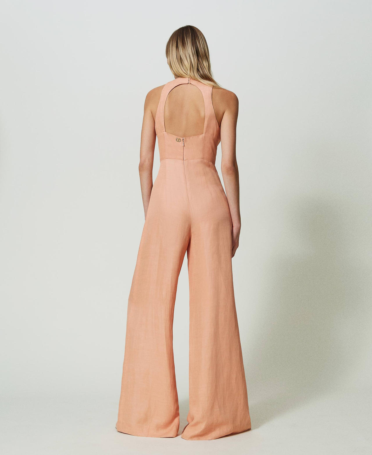 Long linen blend jumpsuit “Cactus Dahlia” Pink Woman 241TT2105-03