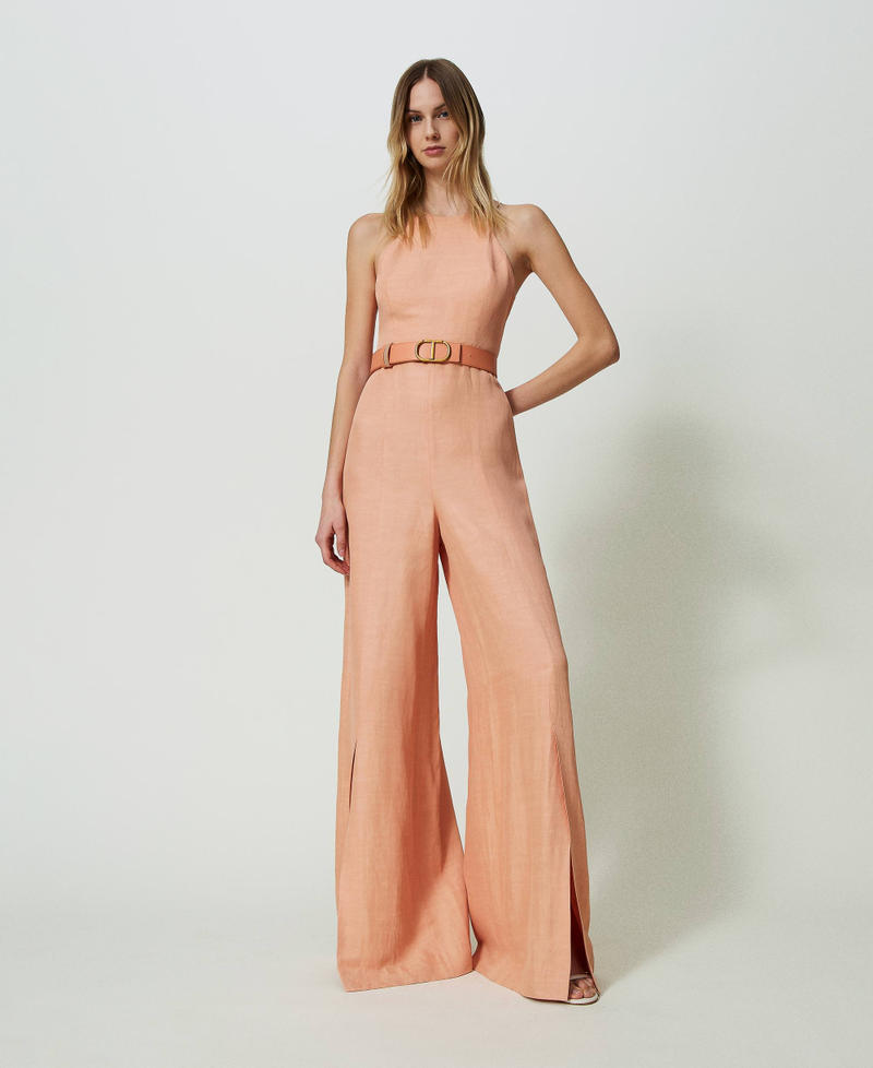 Long linen blend jumpsuit “Cactus Dahlia” Pink Woman 241TT2105-0T