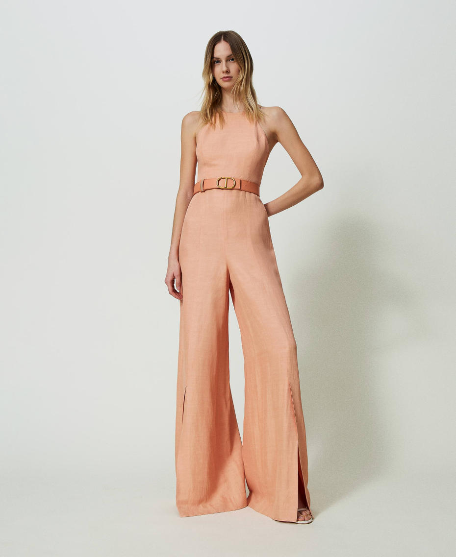 Long linen blend jumpsuit