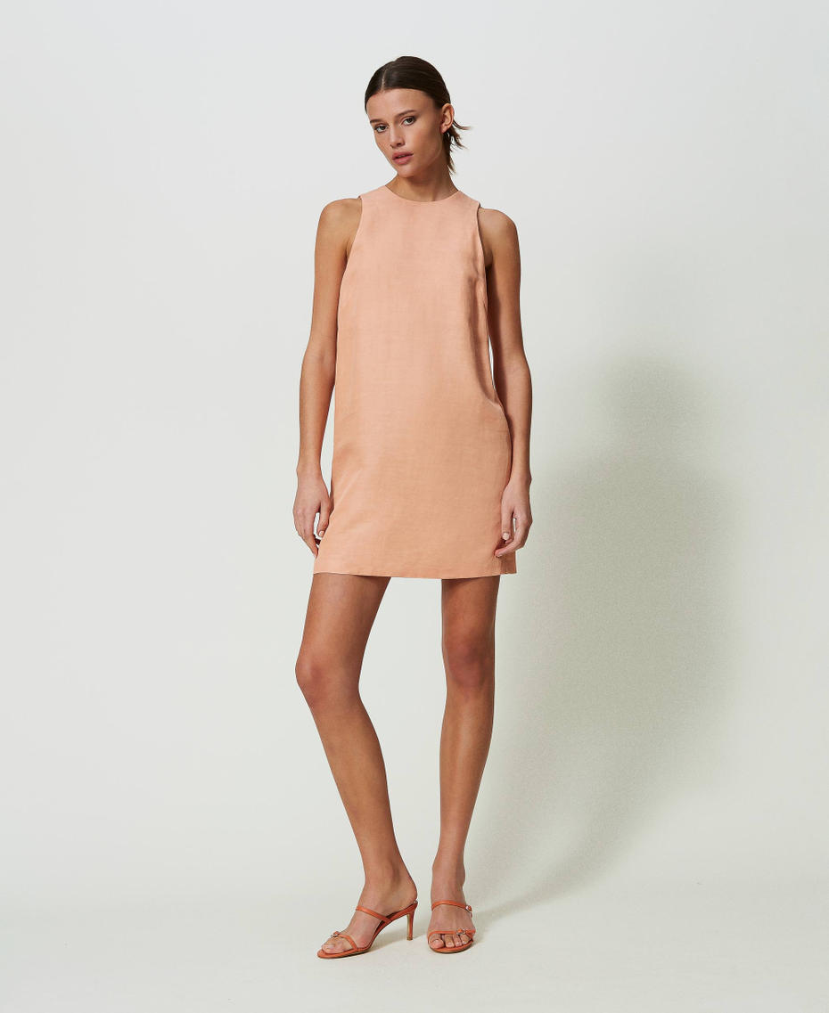 Short linen blend dress “Cactus Dahlia” Pink Woman 241TT2106-01