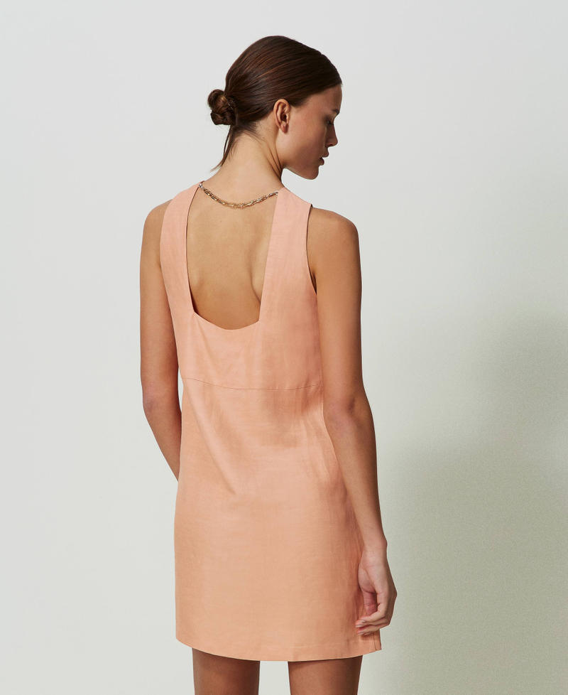 Короткое платье из смесового льна Розовый "Кактус Георгин" женщина 241TT2106-03