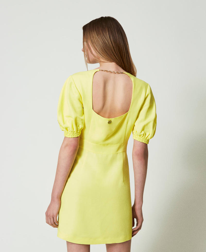 Vestido corto de mezcla de lino con mangas abullonadas Amarillo «Celandine» Mujer 241TT2107-03