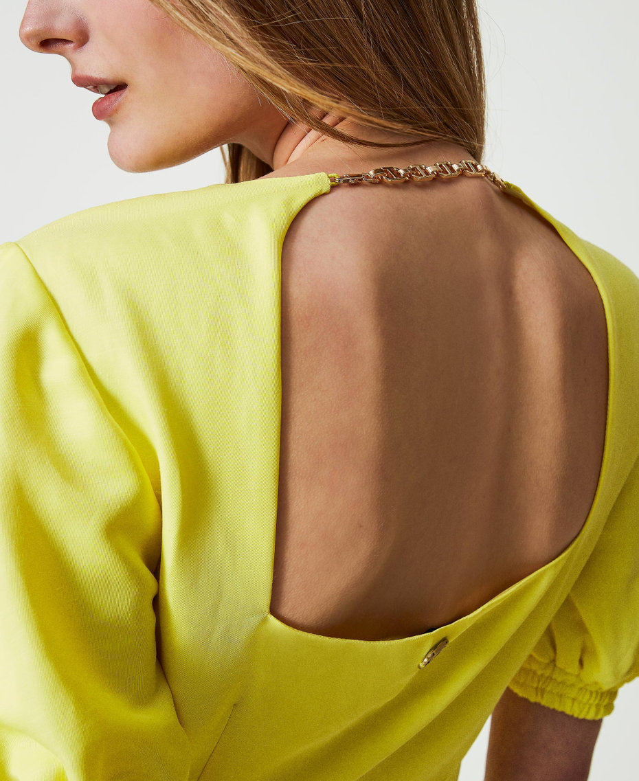 Vestido corto de mezcla de lino con mangas abullonadas Amarillo «Celandine» Mujer 241TT2107-04