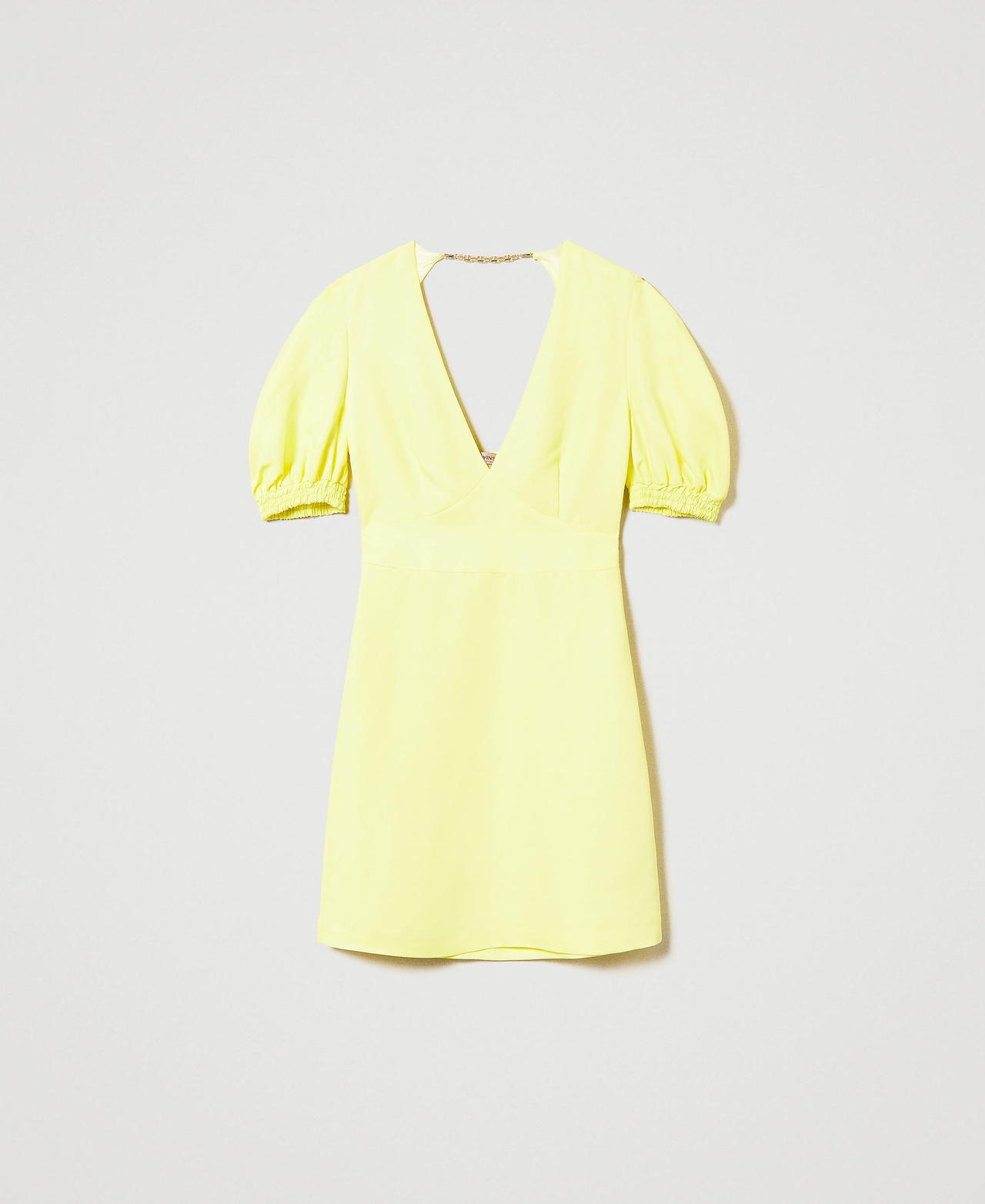 Vestido corto de mezcla de lino con mangas abullonadas Amarillo «Celandine» Mujer 241TT2107-0S