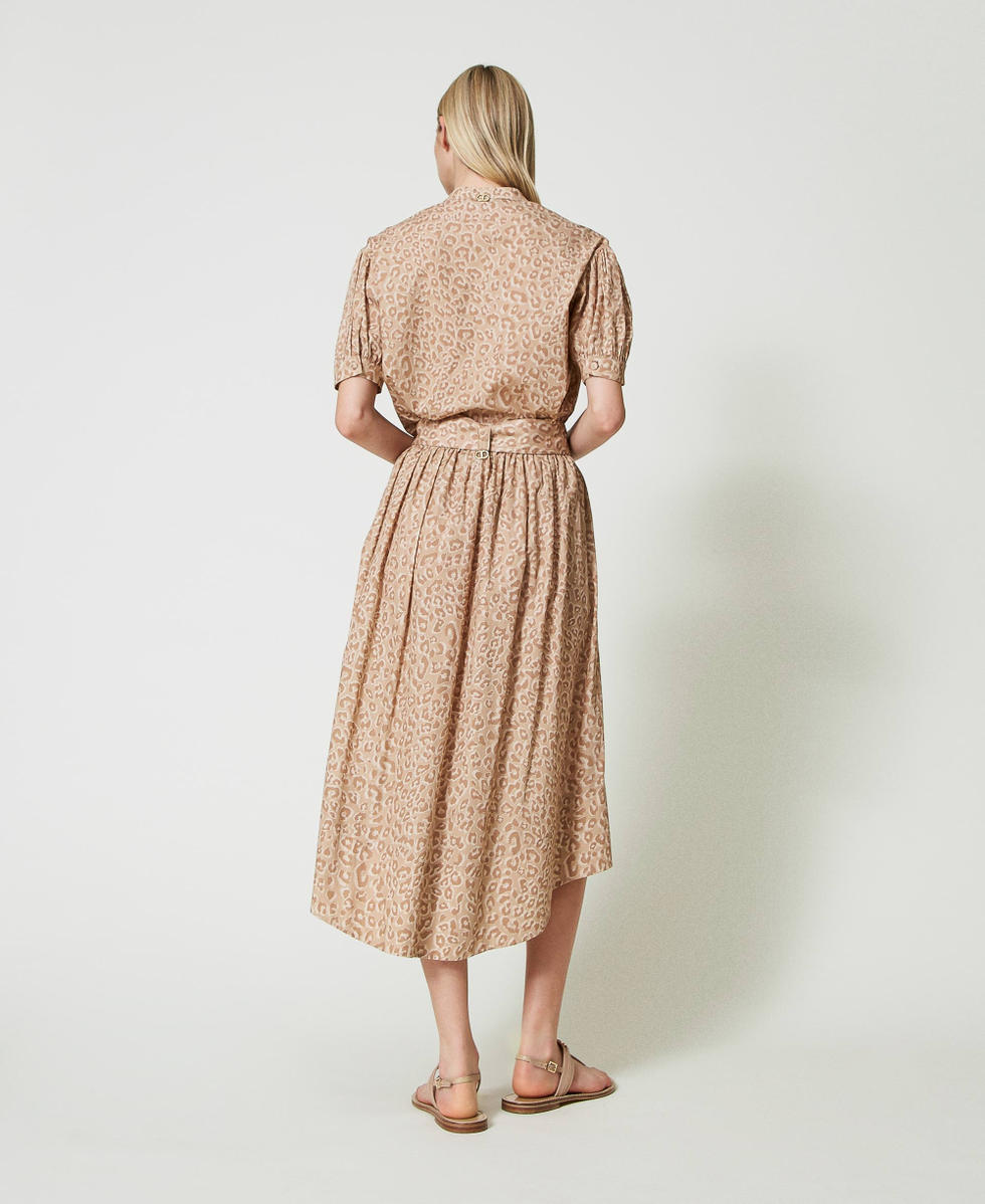 Midi poplin skirt with animal print