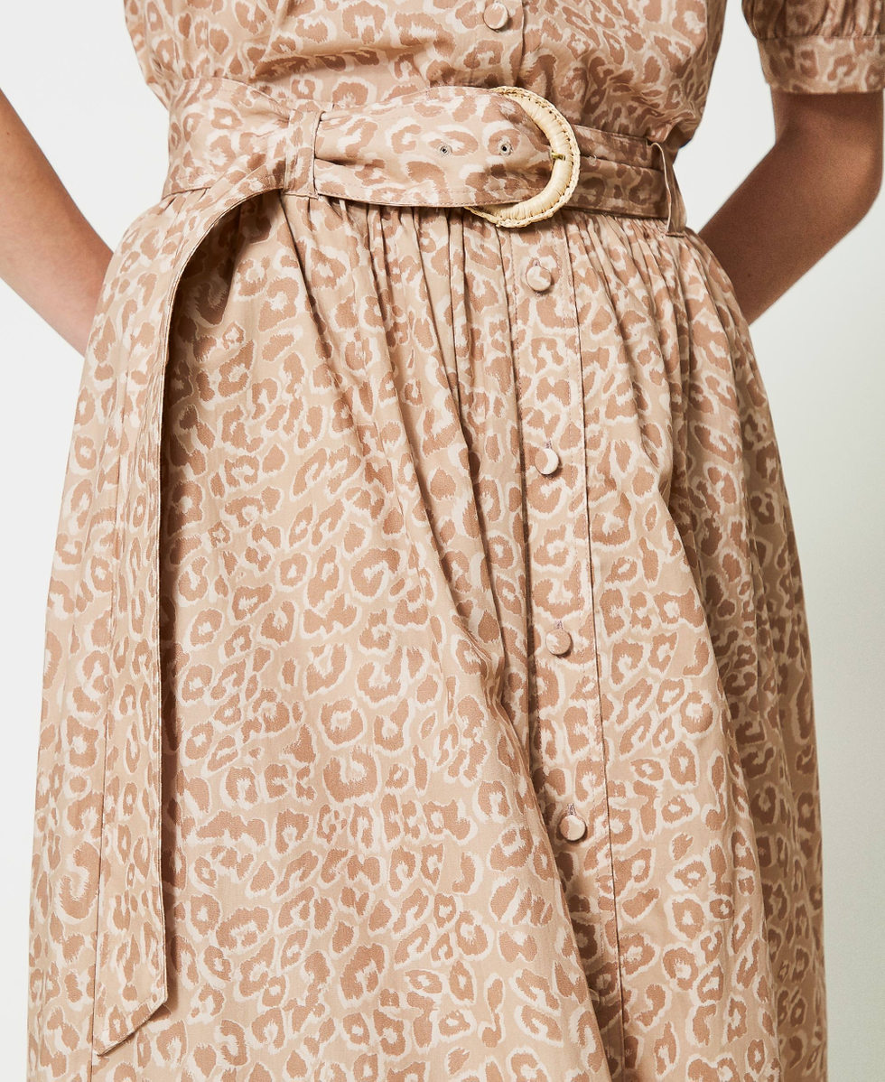 Midi poplin skirt with animal print