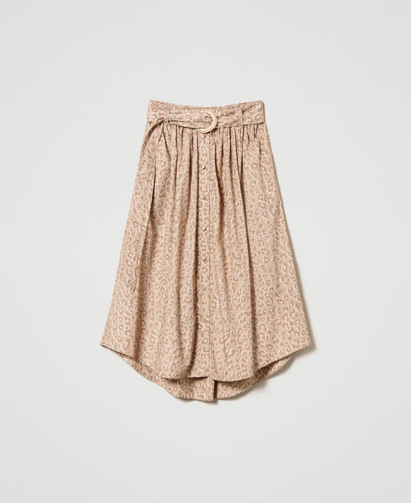 Midi poplin skirt with animal print