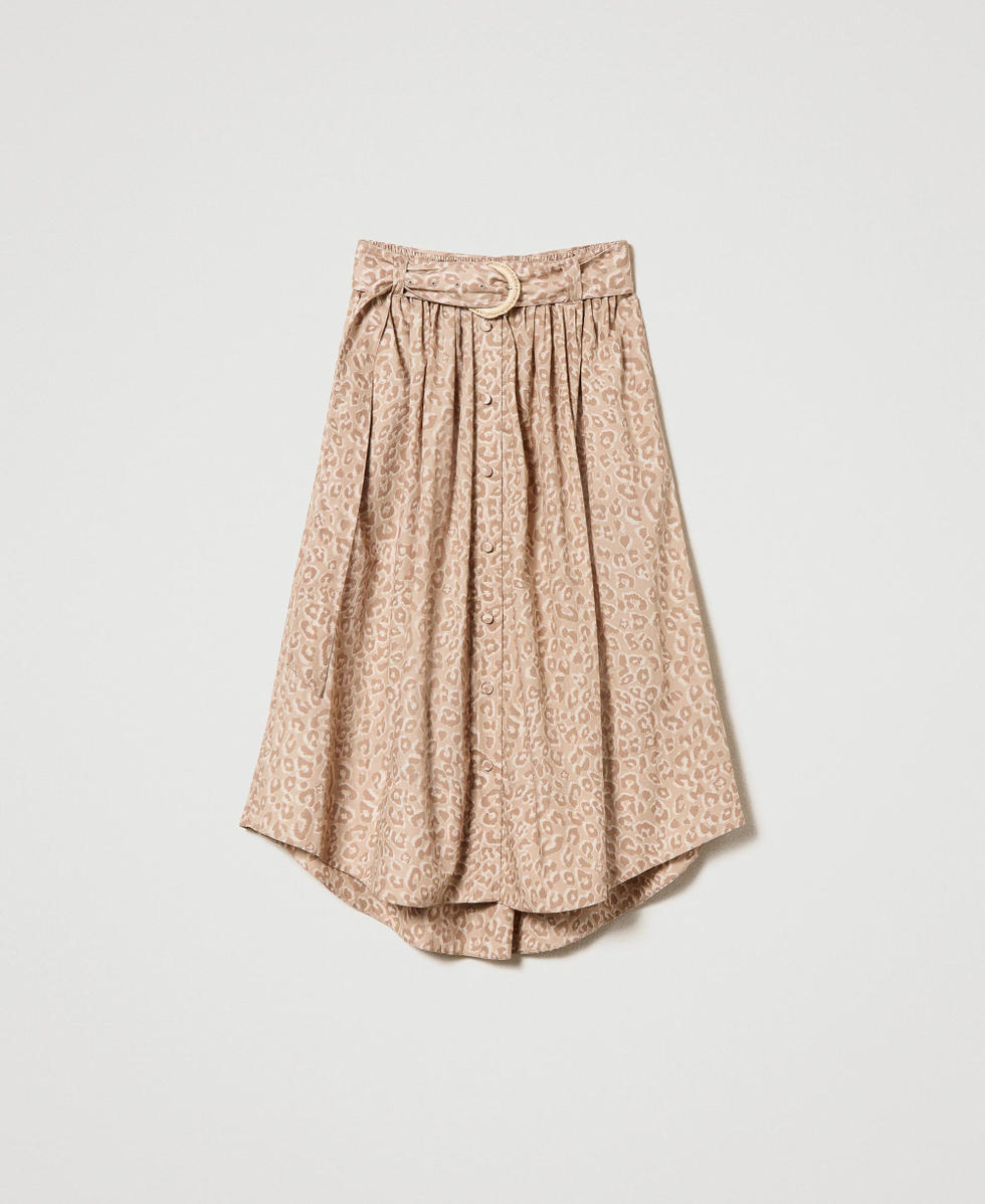 Midi poplin skirt with animal print