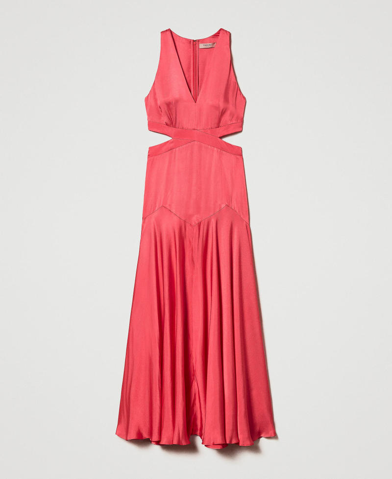 Длинное атласное платье с вырезами Розовый "Блеск для губ" женщина 241TT2160-0S
