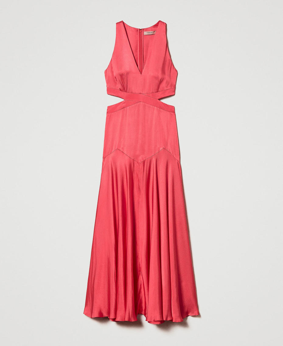 Длинное атласное платье с вырезами Розовый "Блеск для губ" женщина 241TT2160-0S