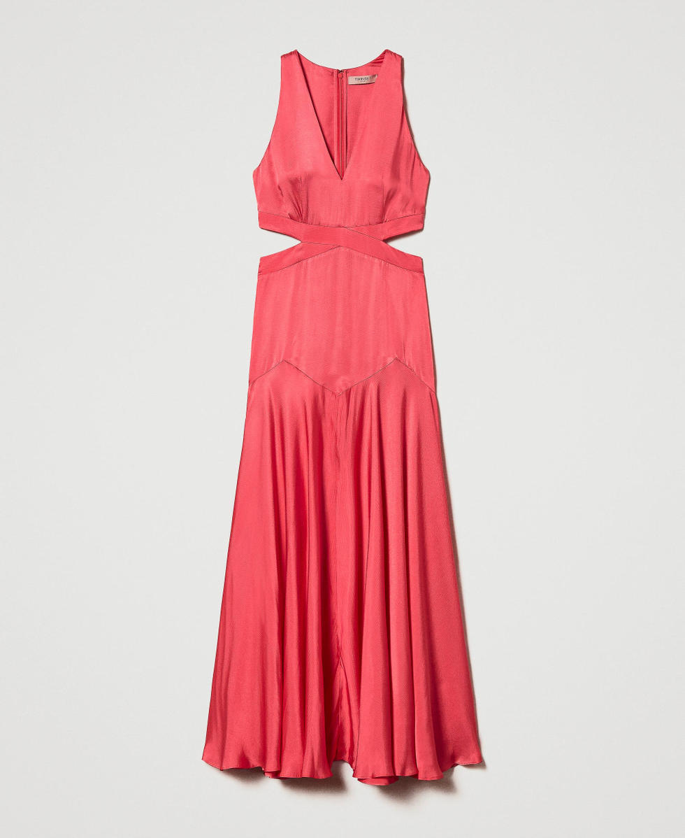 Long satin dress with cutout Woman, Pink | TWINSET Milano
