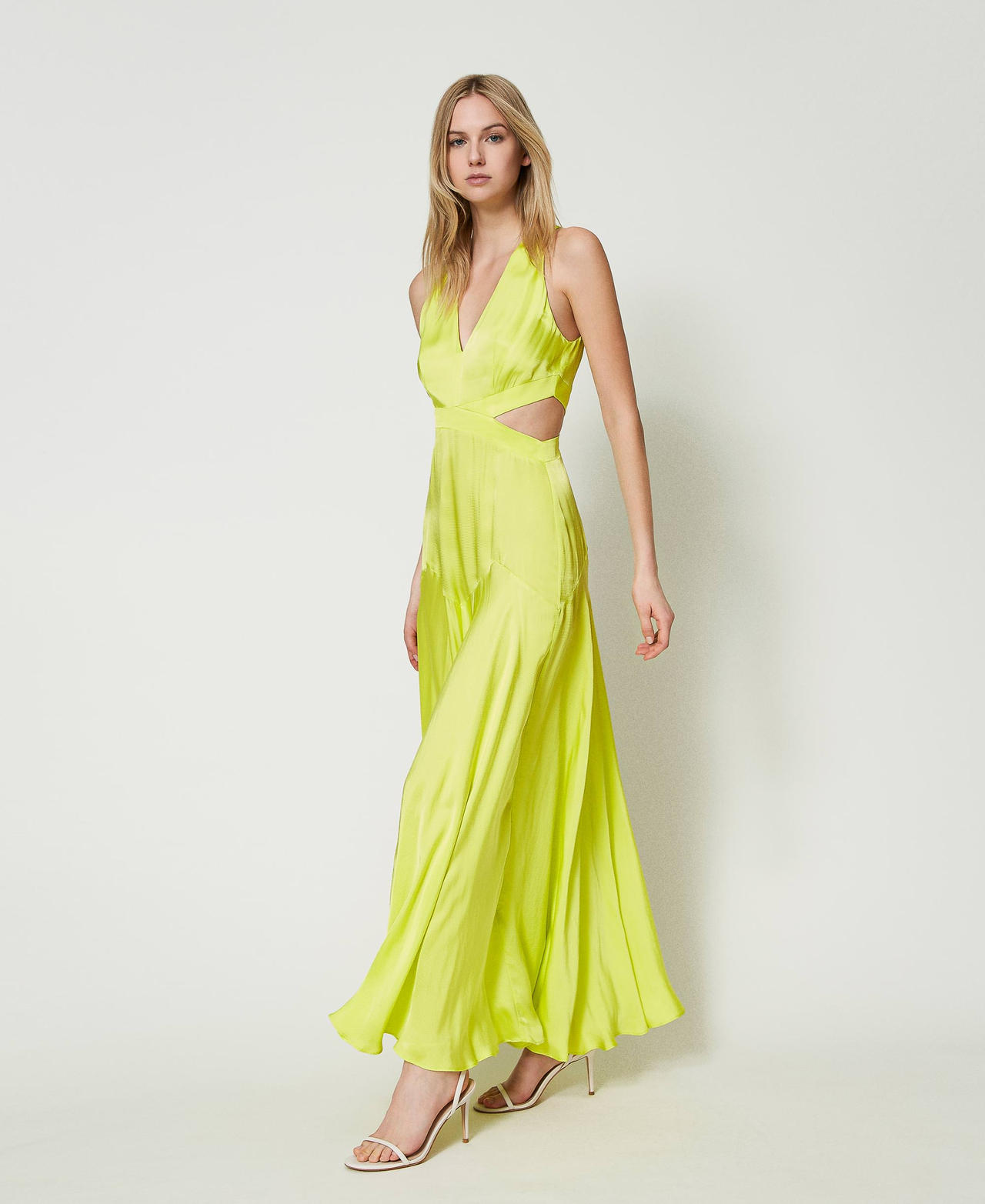 Long satin dress with cutout