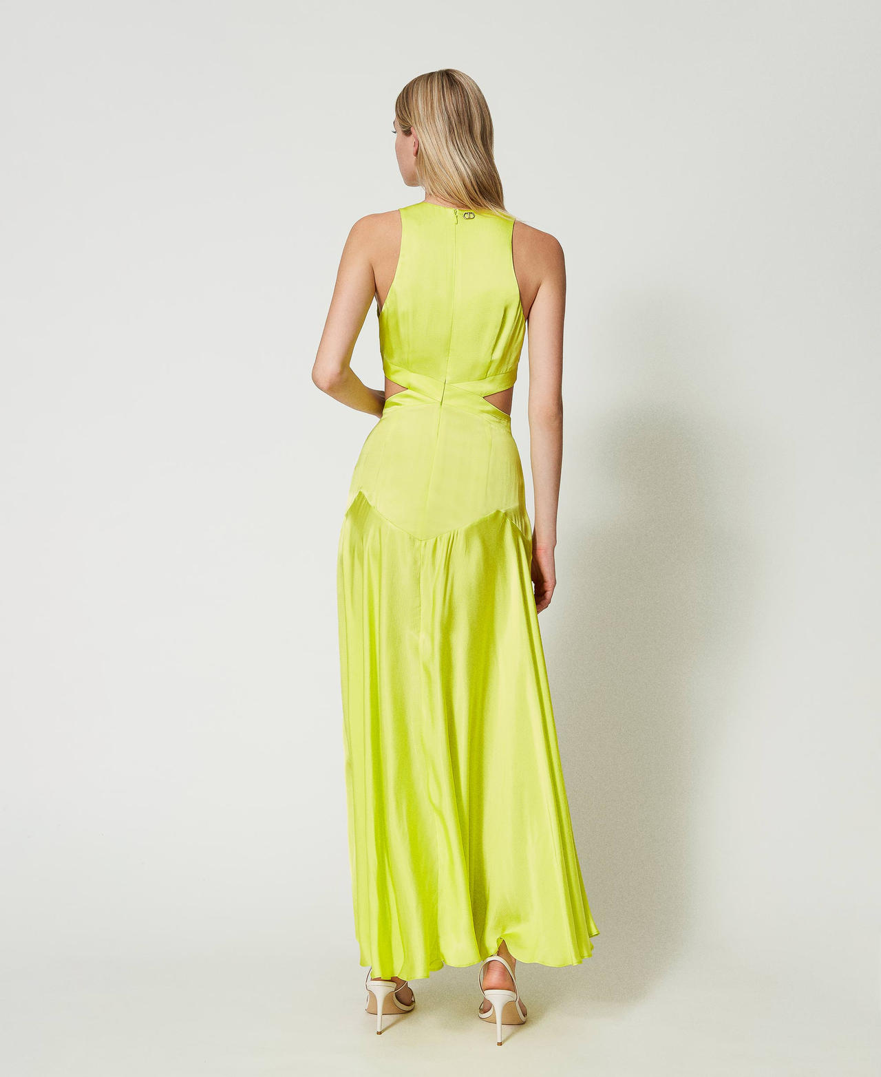Long satin dress with cutout