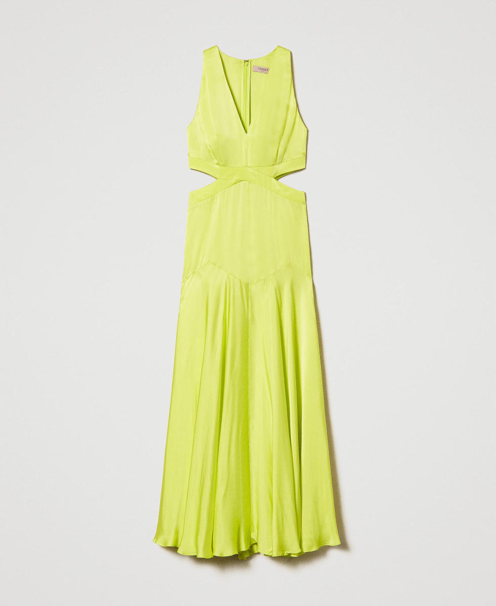 Long satin dress with cutout Woman, Yellow | TWINSET Milano